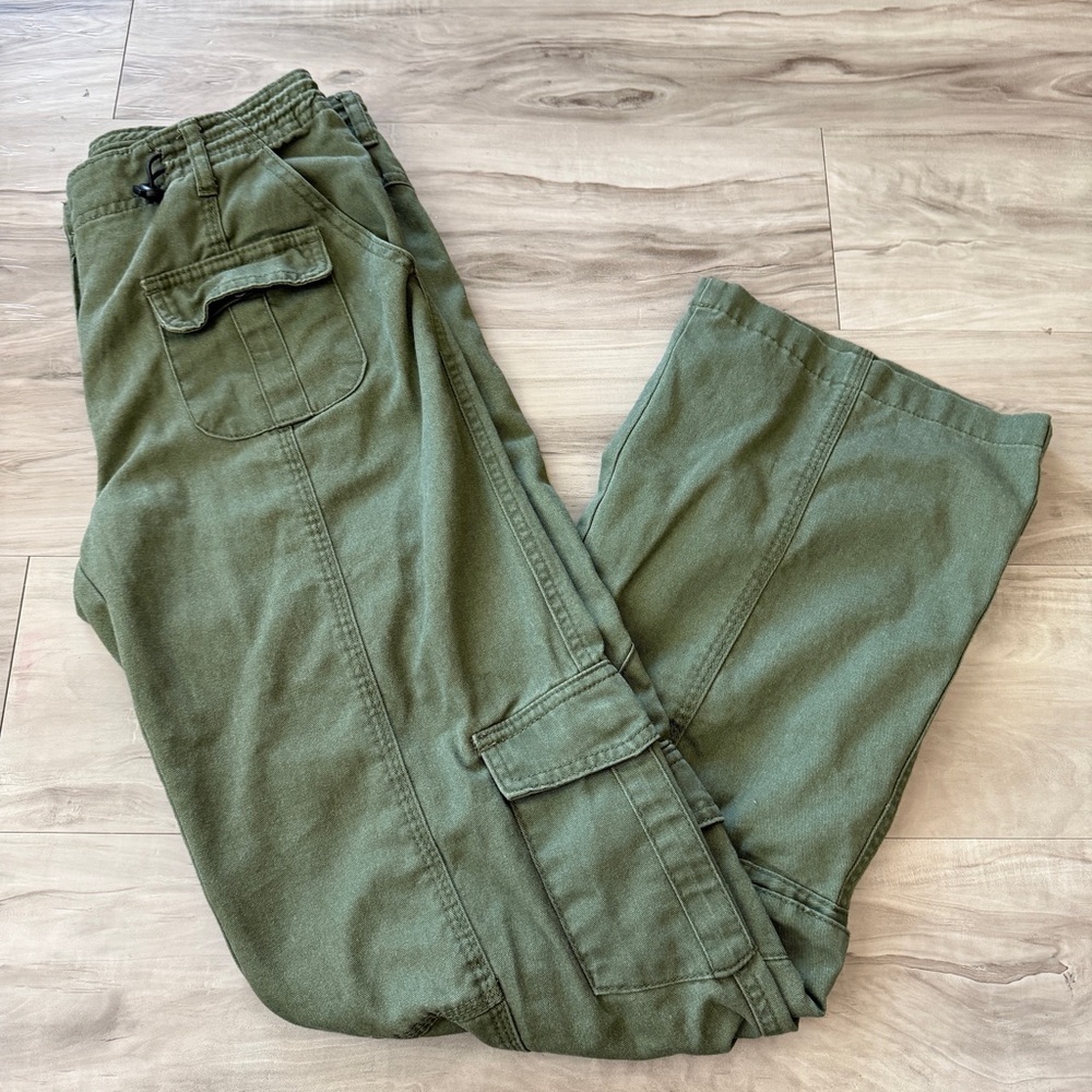 Brandy Melville Military Green Cargo Pants Utility Wide Leg Adjustable Waist Y2K